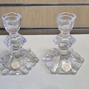 Pair of 24% Lead Crystal 4.75" Candle Holders Made In Poland By Crystal Clear
